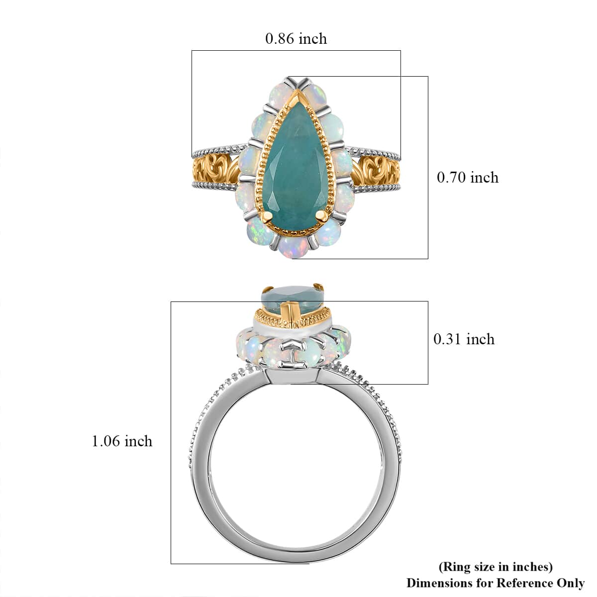 Premium Grandidierite and Ethiopian Welo Opal Ring in Vermeil Yellow Gold and Platinum Over Sterling Silver (Size 7.0) 2.85 ctw image number 6