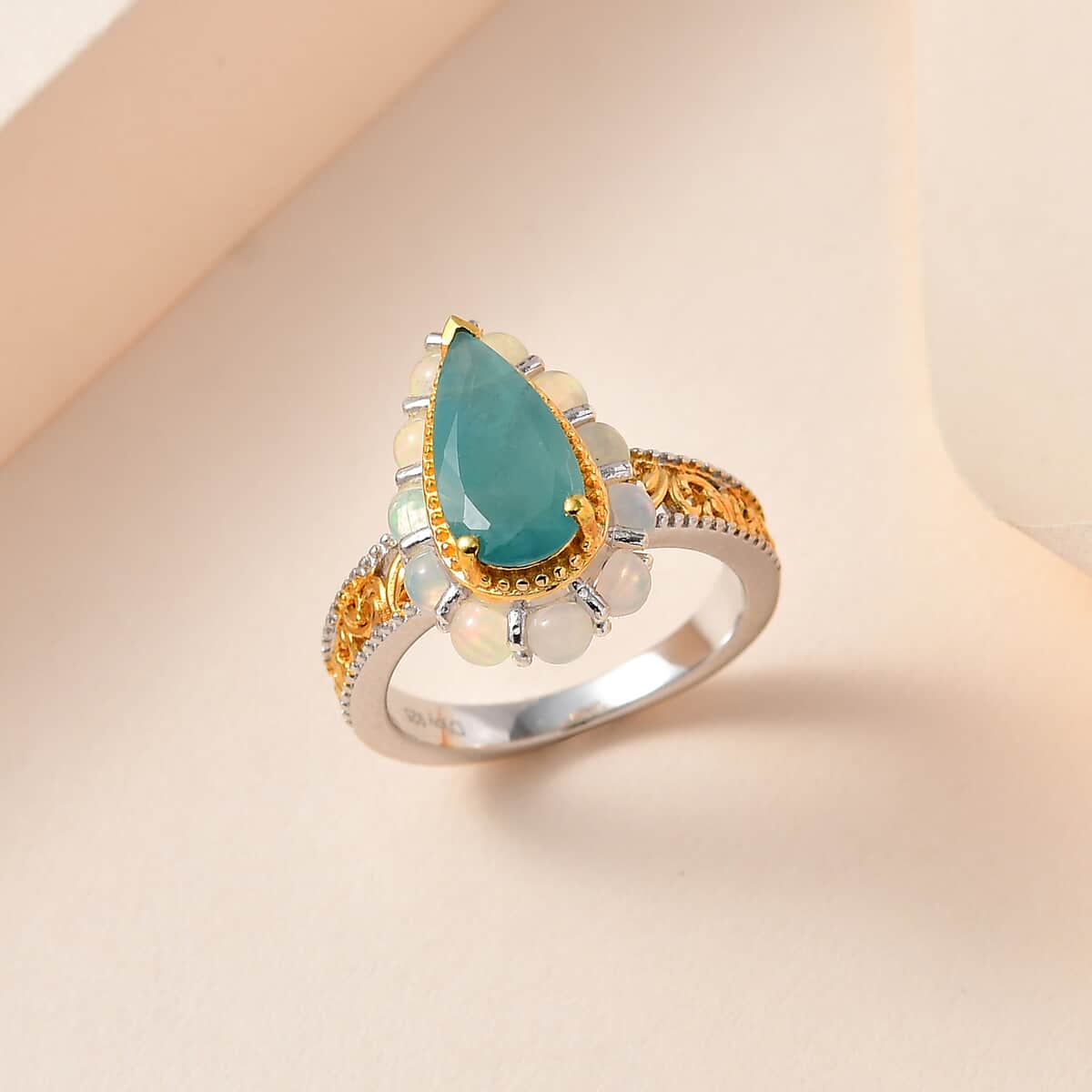 Premium Grandidierite and Ethiopian Welo Opal Ring in Vermeil Yellow Gold and Platinum Over Sterling Silver (Size 9.0) 2.85 ctw image number 1