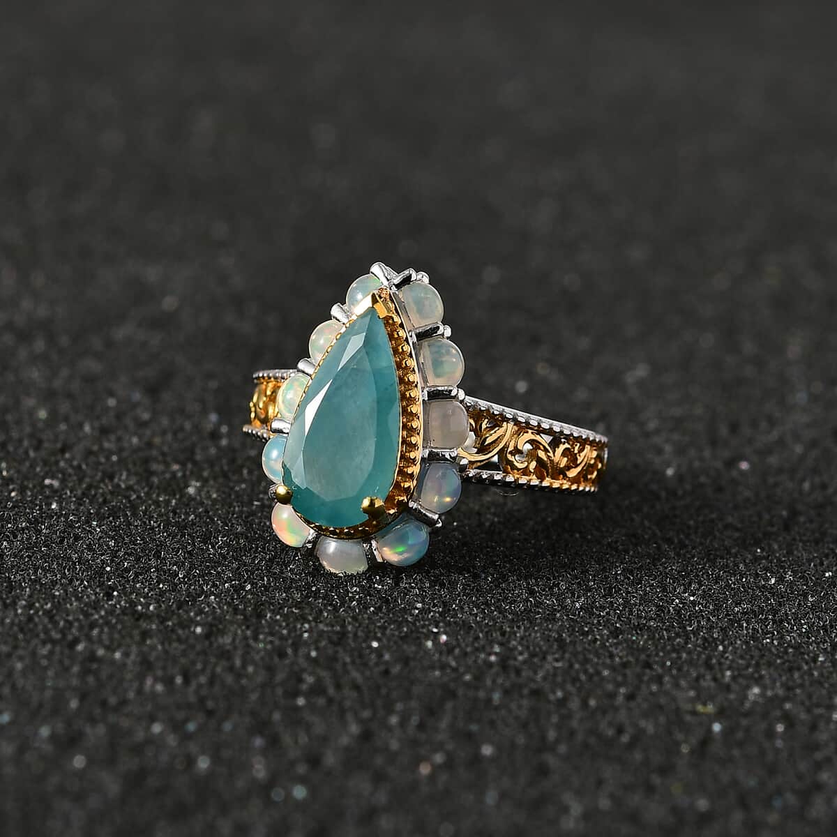Premium Grandidierite and Ethiopian Welo Opal Ring in Vermeil Yellow Gold and Platinum Over Sterling Silver (Size 9.0) 2.85 ctw image number 2