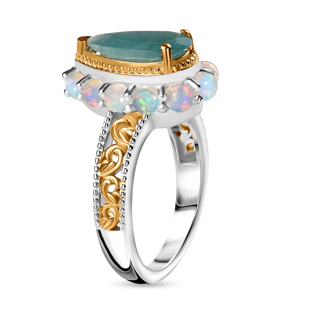 Premium Grandidierite and Ethiopian Welo Opal Ring in Vermeil Yellow Gold and Platinum Over Sterling Silver (Size 9.0) 2.85 ctw image number 4