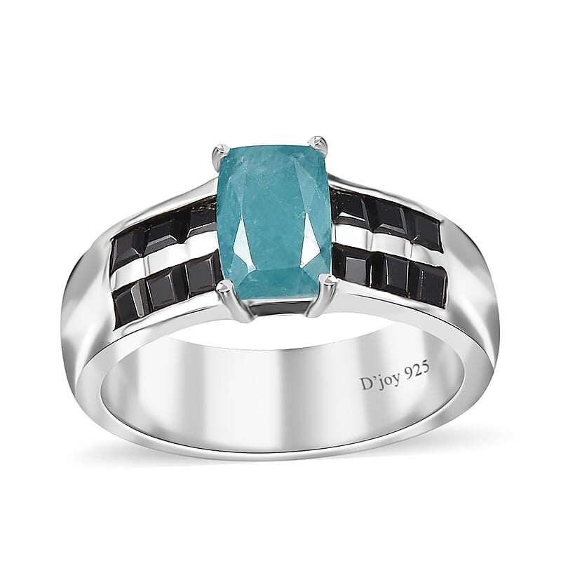 Premium Grandidierite and Thai Black Spinel Ring in Platinum Over Sterling Silver (Size 10.0) 1.85 ctw