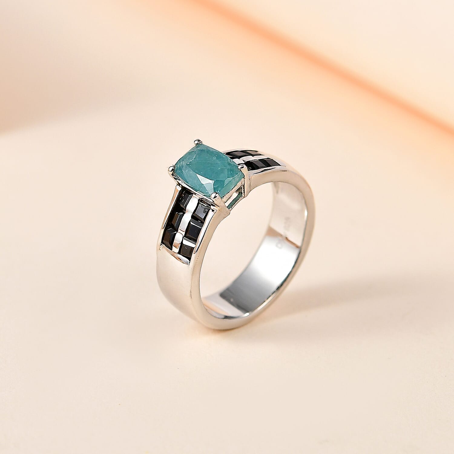 Premium Grandidierite and Thai Black Spinel Ring in Platinum Over Sterling Silver (Size 10.0) 1.85 ctw