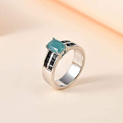 Premium Grandidierite and Thai Black Spinel Ring in Platinum Over Sterling Silver (Size 10.0) 1.85 ctw