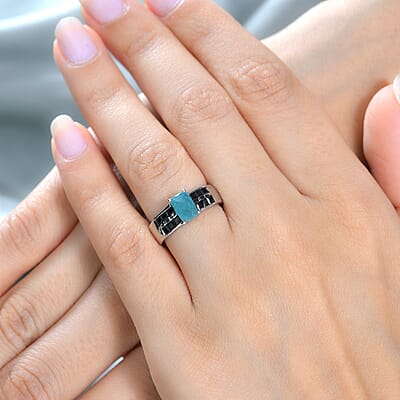 Premium Grandidierite and Thai Black Spinel Ring in Platinum Over Sterling Silver (Size 10.0) 1.85 ctw