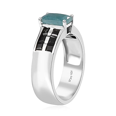 Premium Grandidierite and Thai Black Spinel Ring in Platinum Over Sterling Silver (Size 10.0) 1.85 ctw