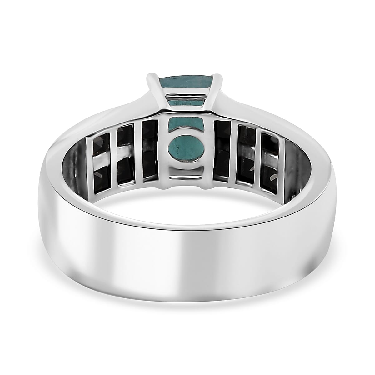 Premium Grandidierite and Thai Black Spinel Ring in Platinum Over Sterling Silver (Size 10.0) 1.85 ctw