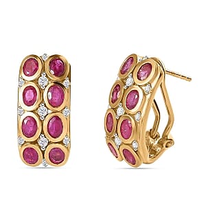 Niassa Ruby (FF) and White Zircon Cluster 4.44 ctw Earrings in Vermeil YG Over Sterling Silver