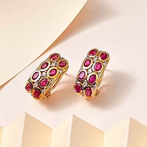 Niassa Ruby (FF) and White Zircon Cluster 4.44 ctw Earrings in Vermeil YG Over Sterling Silver
