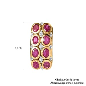 Niassa Ruby (FF) and White Zircon Cluster 4.44 ctw Earrings in Vermeil YG Over Sterling Silver
