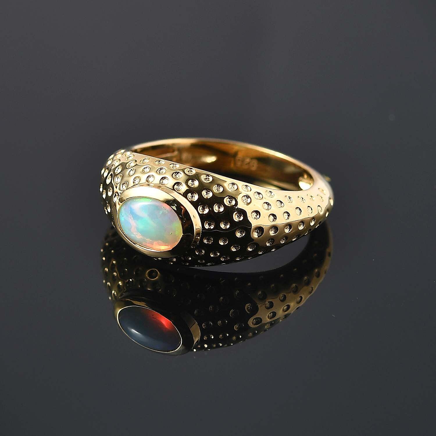 Ethiopian Welo Opal 0.53 ctw Ring in Vermeil Yellow Gold Over Sterling Silver (Size 10)