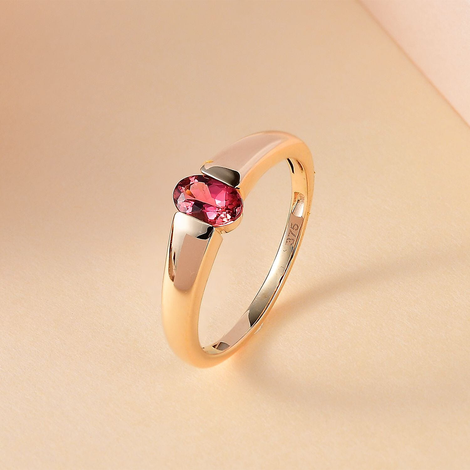 Premium Ouro Fino Rubellite 0.45 ctw Solitaire Ring in 9K Yellow Gold (Size 9.0)