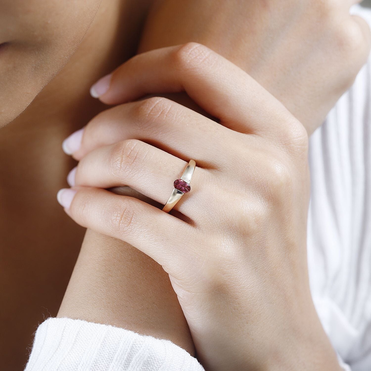 Premium Ouro Fino Rubellite 0.45 ctw Solitaire Ring in 9K Yellow Gold (Size 9.0)