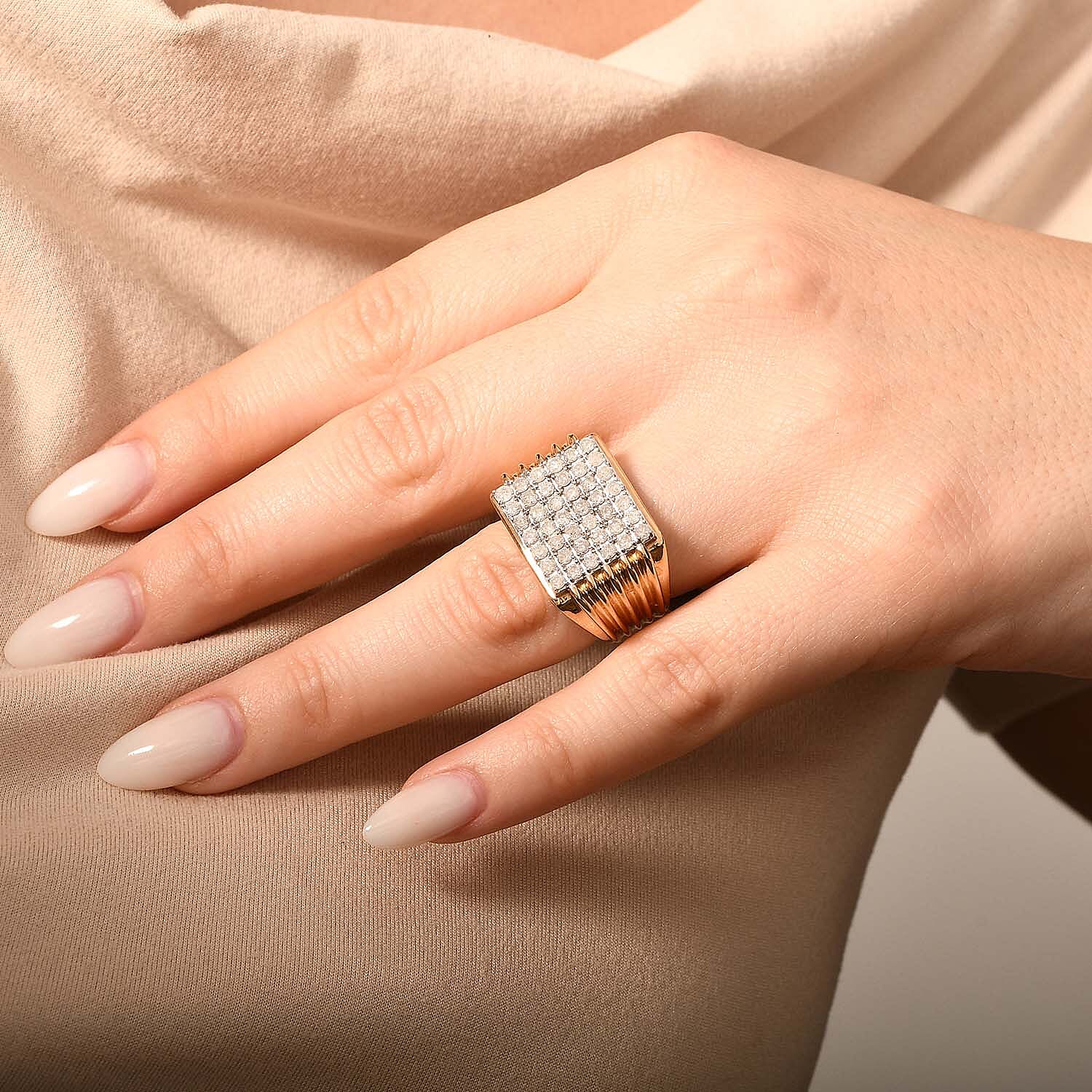 White Diamond 1.50 ctw Ring in Vermeil Yellow Gold Over Sterling Silver (Size 6.5) (12.15 g)