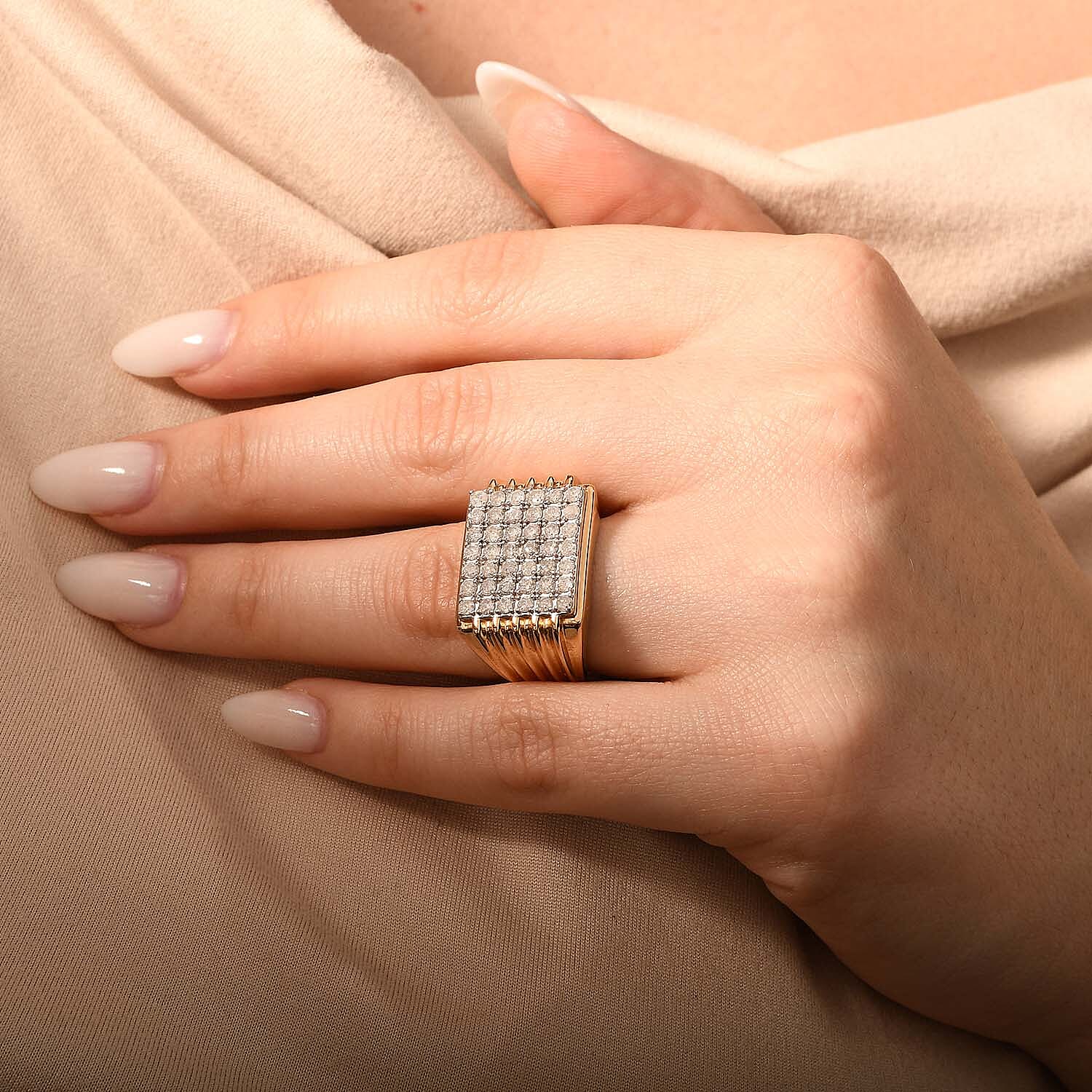 White Diamond 1.50 ctw Ring in Vermeil Yellow Gold Over Sterling Silver (Size 6.5) (12.15 g)