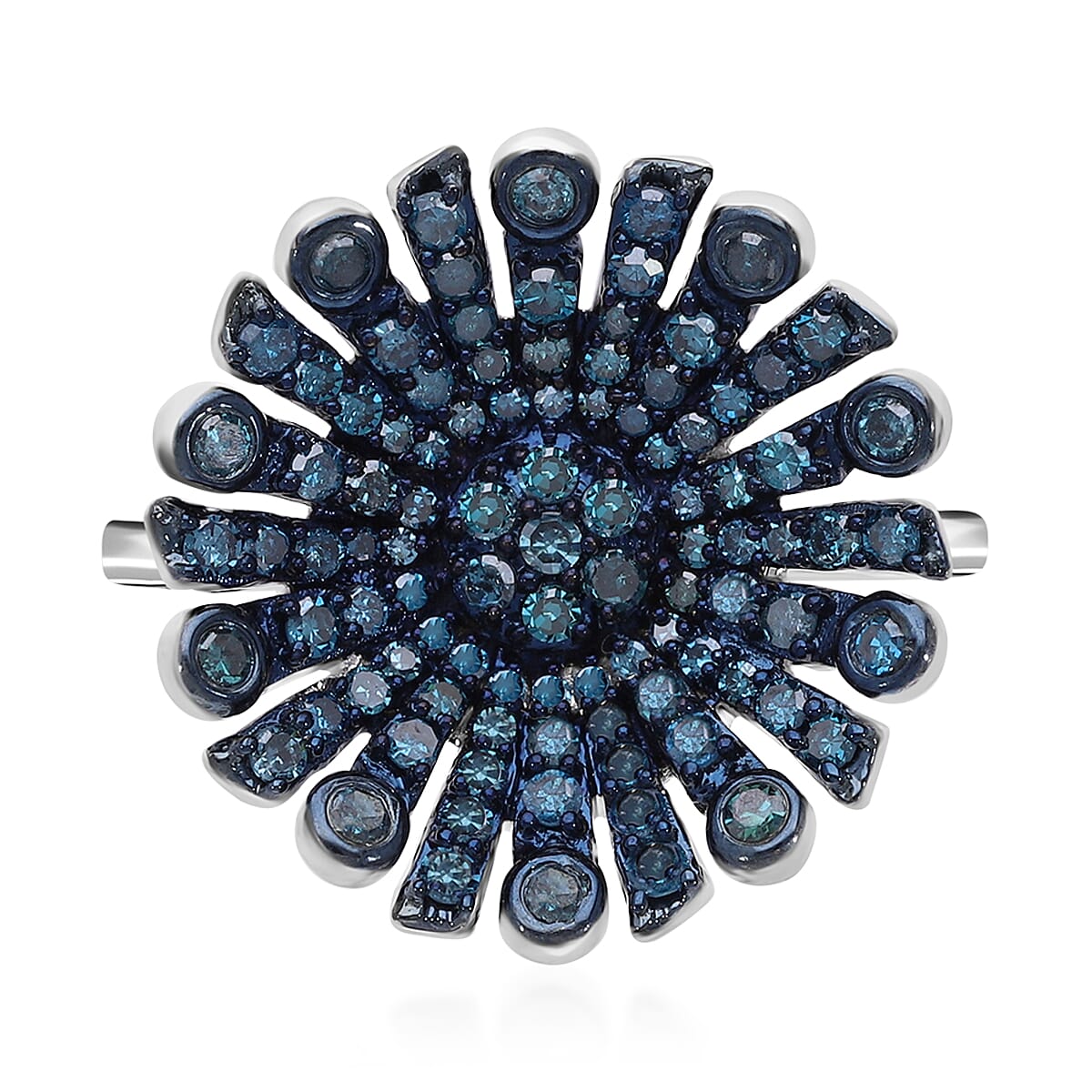 Blue Diamond 1.01 ctw Ring in Platinum Over Sterling Silver (Size 10.0)