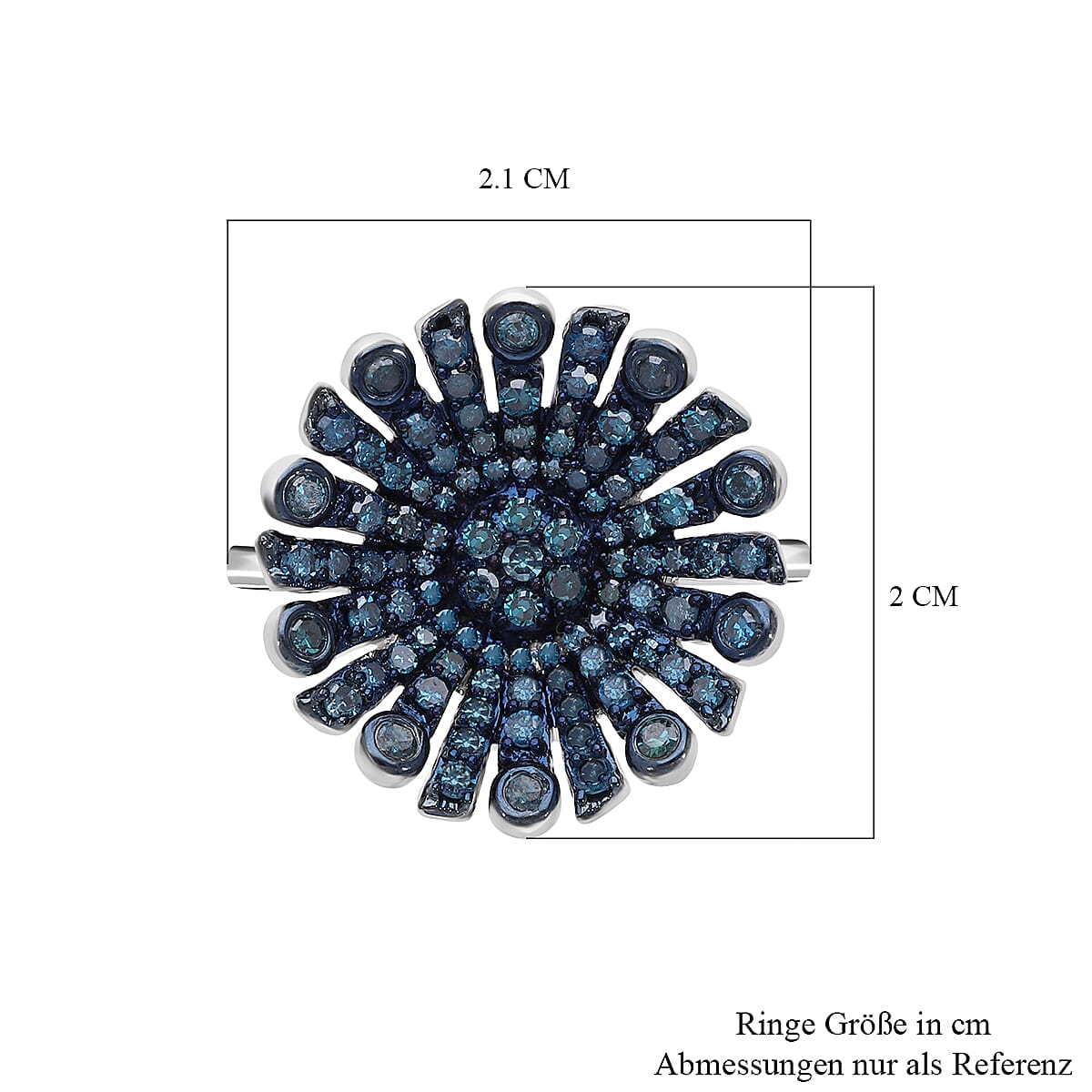 Blue Diamond 1.01 ctw Ring in Platinum Over Sterling Silver (Size 10.0)