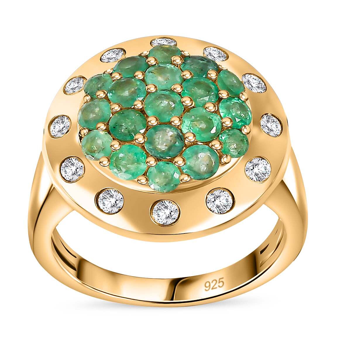 Zambian Emerald and White Zircon 2.77 ctw Ring in 18K Vermeil Yellow Gold Over Sterling Silver (Size 8.0)