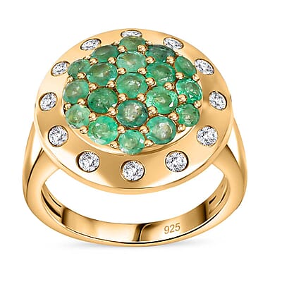 Zambian Emerald and White Zircon 2.77 ctw Ring in 18K Vermeil Yellow Gold Over Sterling Silver (Size 8.0)