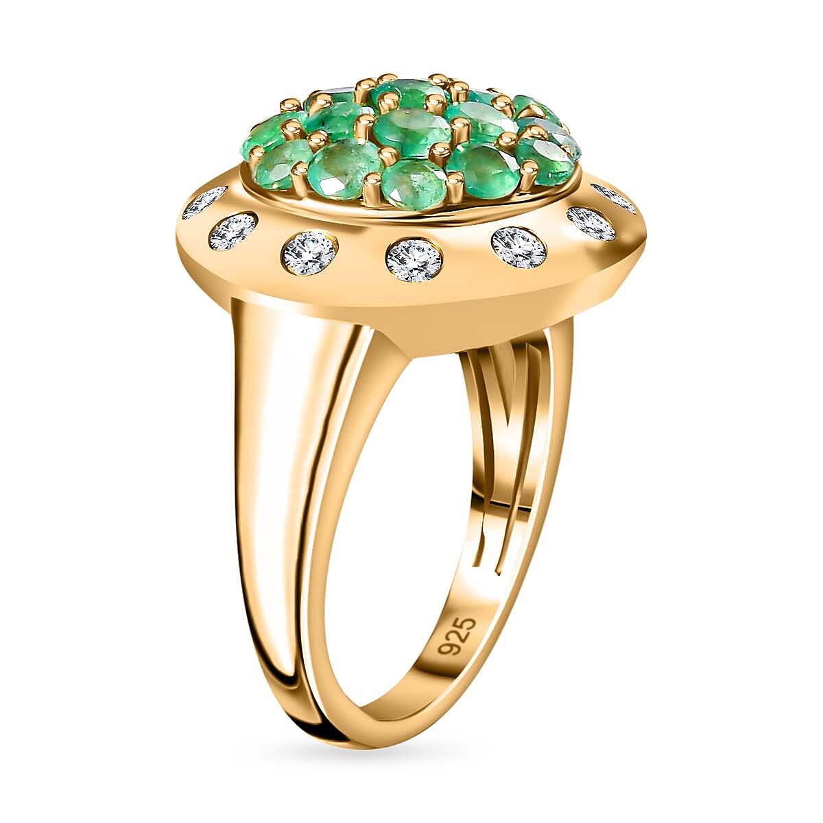 Zambian Emerald and White Zircon 2.77 ctw Ring in 18K Vermeil Yellow Gold Over Sterling Silver (Size 8.0)
