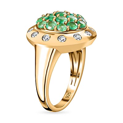 Zambian Emerald and White Zircon 2.77 ctw Ring in 18K Vermeil Yellow Gold Over Sterling Silver (Size 8.0)