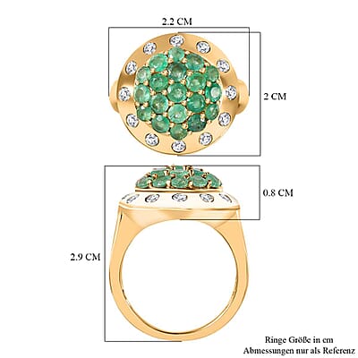 Zambian Emerald and White Zircon 2.77 ctw Ring in 18K Vermeil Yellow Gold Over Sterling Silver (Size 8.0)