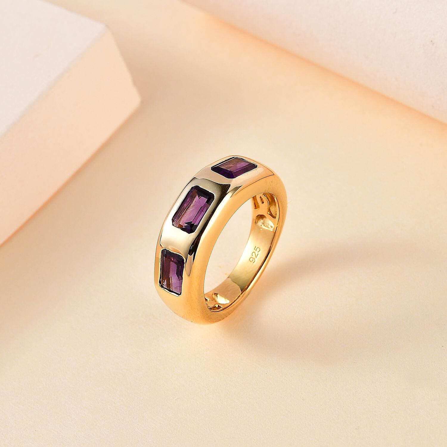 African Amethyst 1.71 ctw 3 Stone Ring in Vermeil Yellow Gold Over Sterling Silver (Size 8)