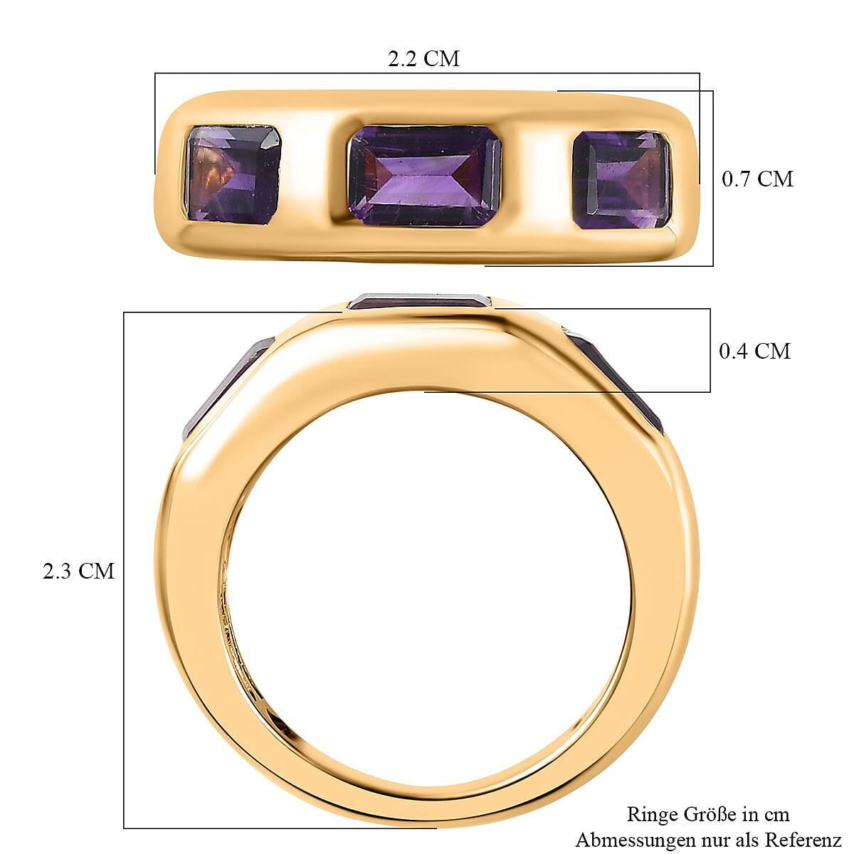 African Amethyst 1.71 ctw 3 Stone Ring in Vermeil Yellow Gold Over Sterling Silver (Size 8)