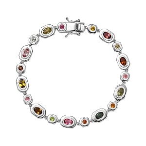 Multi-Tourmaline 5.80 ctw Fancy Bracelet in Rhodium Over Sterling Silver (8 In) (14.45 g)