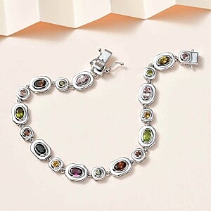 Multi-Tourmaline 5.80 ctw Fancy Bracelet in Rhodium Over Sterling Silver (8 In) (14.45 g)