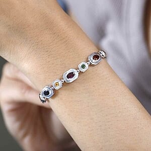 Multi-Tourmaline 5.80 ctw Fancy Bracelet in Rhodium Over Sterling Silver (8 In) (14.45 g)