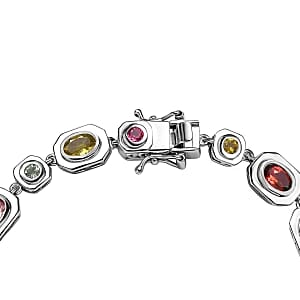 Multi-Tourmaline 5.80 ctw Fancy Bracelet in Rhodium Over Sterling Silver (8 In) (14.45 g)