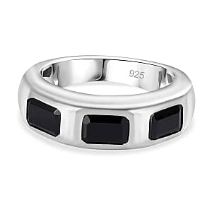 Thai Black Spinel 2.39 ctw 3 Stone Ring in Rhodium Over Sterling Silver (Size 10)