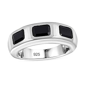 Thai Black Spinel 2.39 ctw 3 Stone Ring in Rhodium Over Sterling Silver (Size 10)