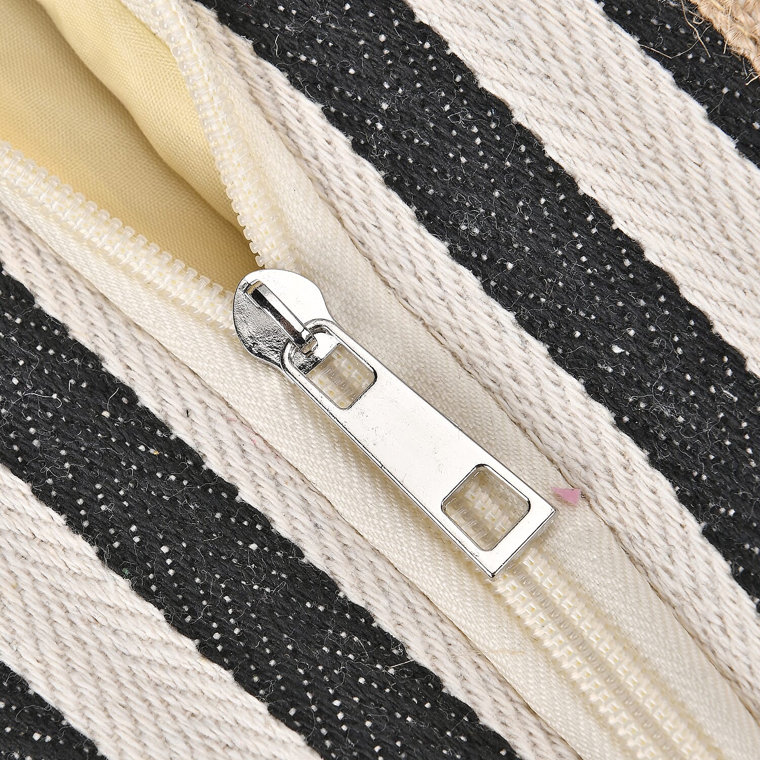 Black and White Stripes Polyester and Jute Tote Bag