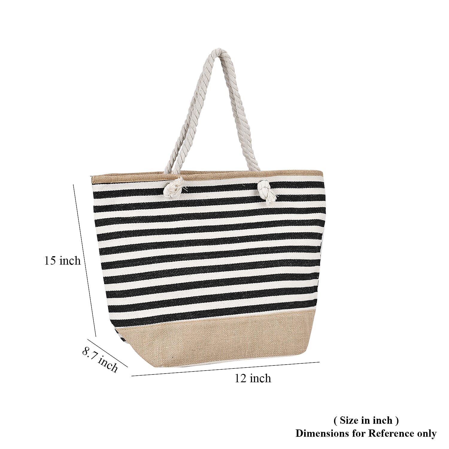 Black and White Stripes Polyester and Jute Tote Bag