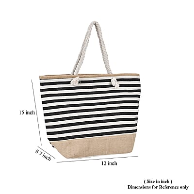 Black and White Stripes Polyester and Jute Tote Bag