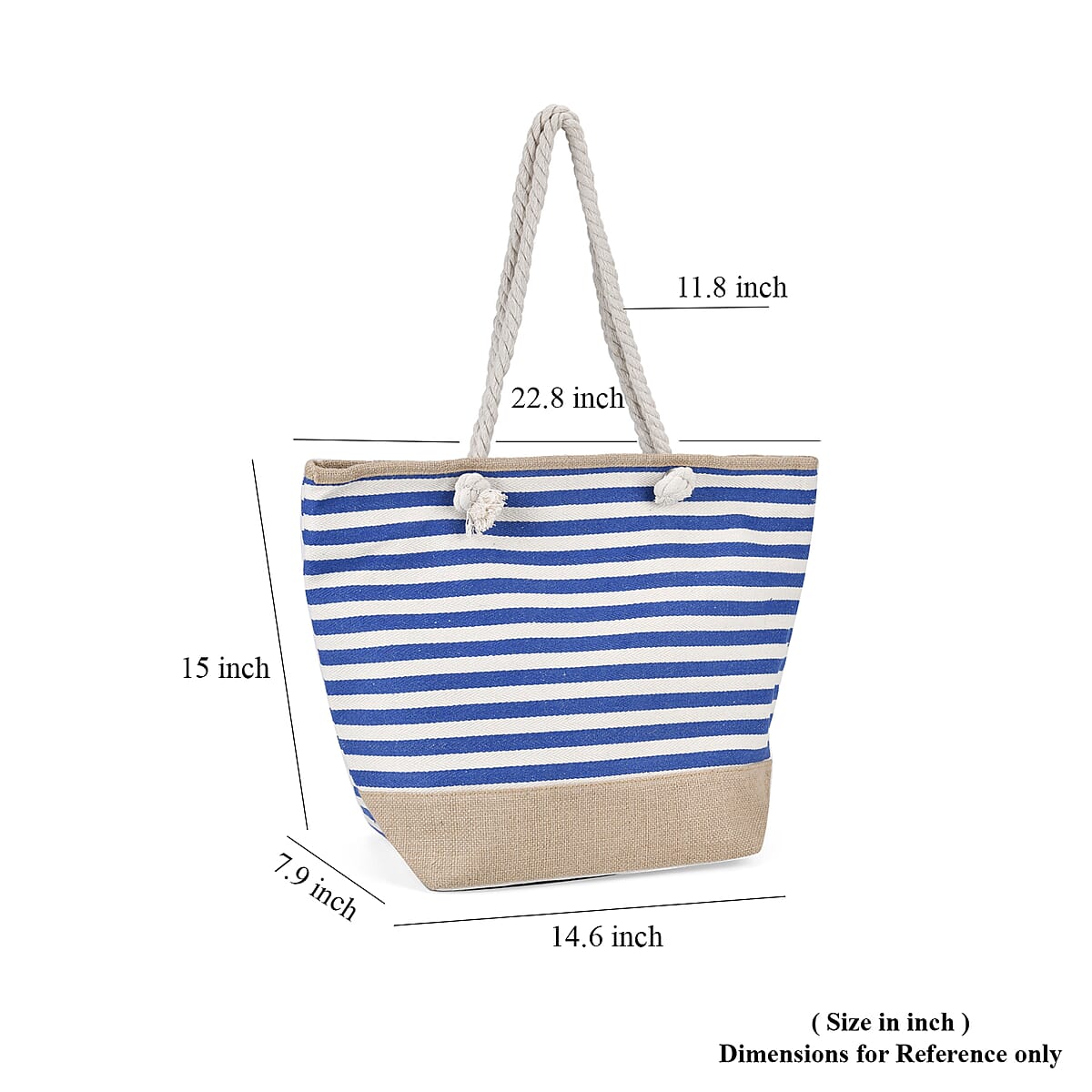 Blue and White Stripes Polyester and Jute Tote Bag image number 6