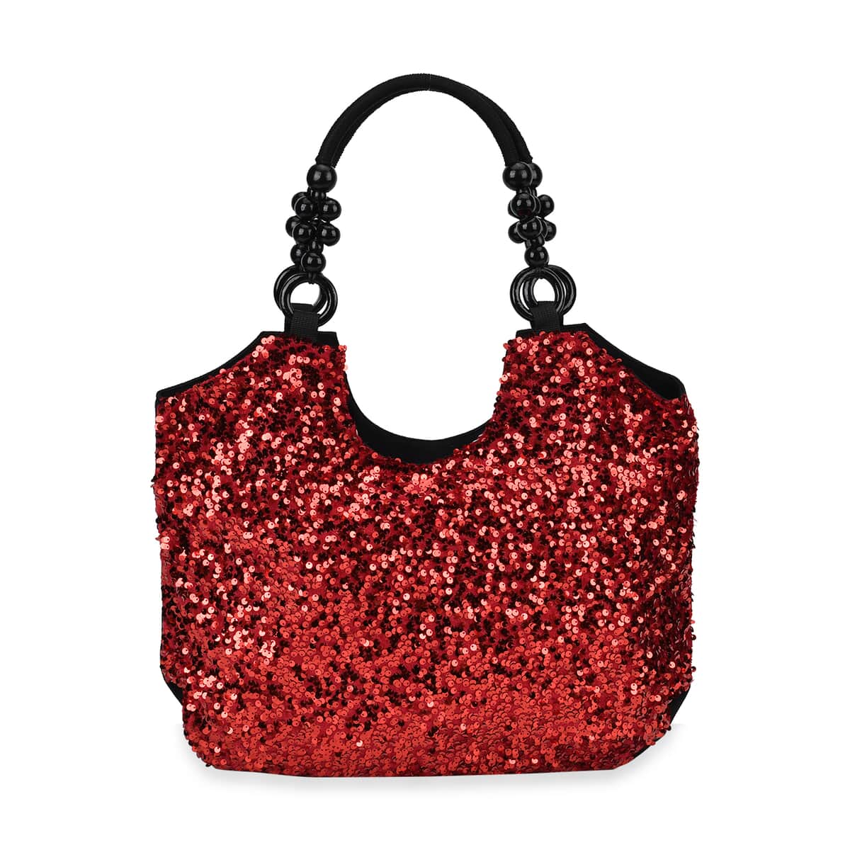 Sparkling Red Sequin Tote Bag with Wooden Bead Handle image number 0