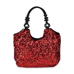 Sparkling Red Sequin Tote Bag with Wooden Bead Handle
