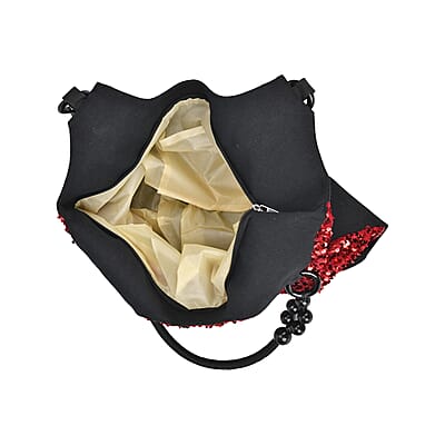 Sparkling Red Sequin Tote Bag with Wooden Bead Handle