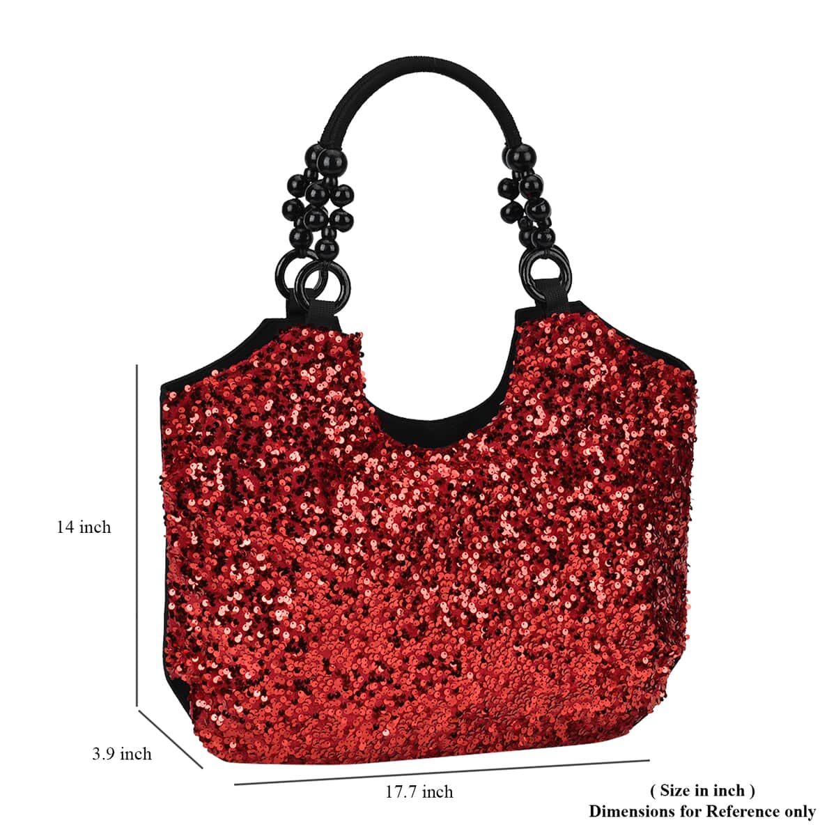 Sparkling Red Sequin Tote Bag (17.7"x3.9"x14") with Wooden Bead Handle image number 6