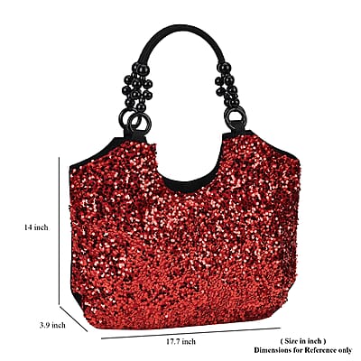 Sparkling Red Sequin Tote Bag with Wooden Bead Handle