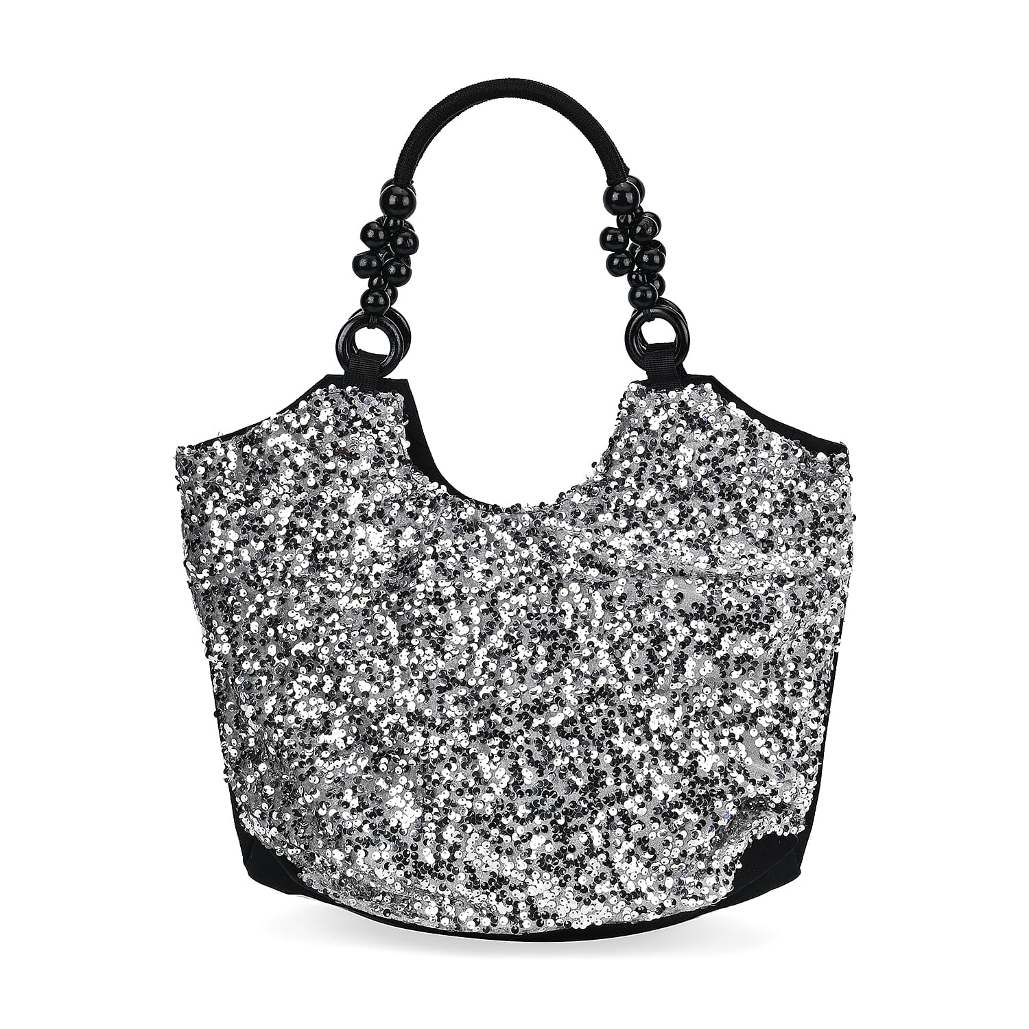 Buy Sparkling Silver Sequin Tote Bag with Wooden Bead Handle