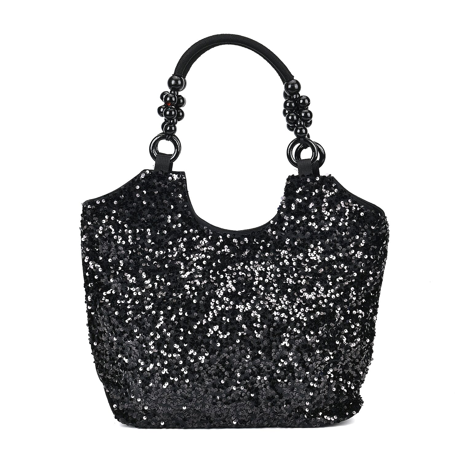Buy Sparkling Black Sequin Tote Bag with Wooden Bead Handle