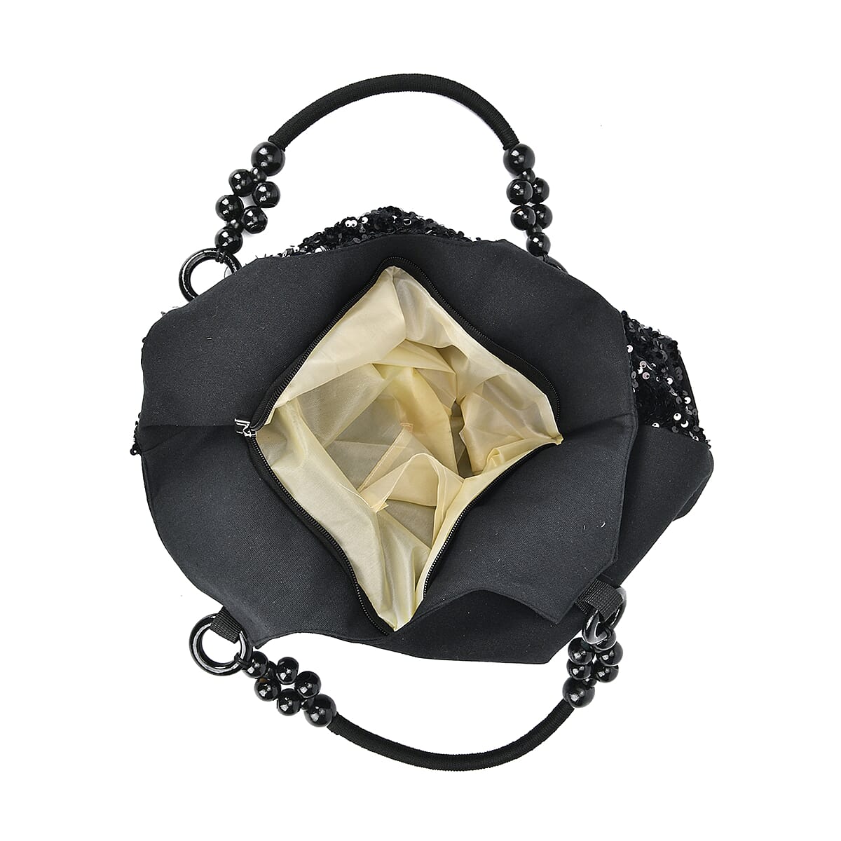 Sparkling Black Sequin Tote Bag with Wooden Bead Handle image number 4