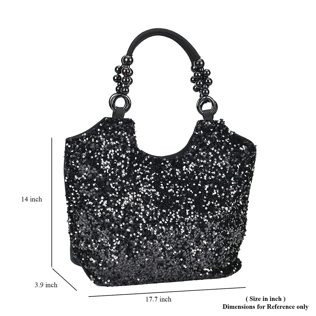 Sparkling Black Sequin Tote Bag with Wooden Bead Handle image number 6
