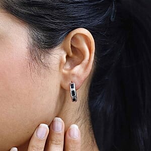 Thai Black Spinel Fancy 2.28 ctw Earrings in Rhodium Over Sterling Silver