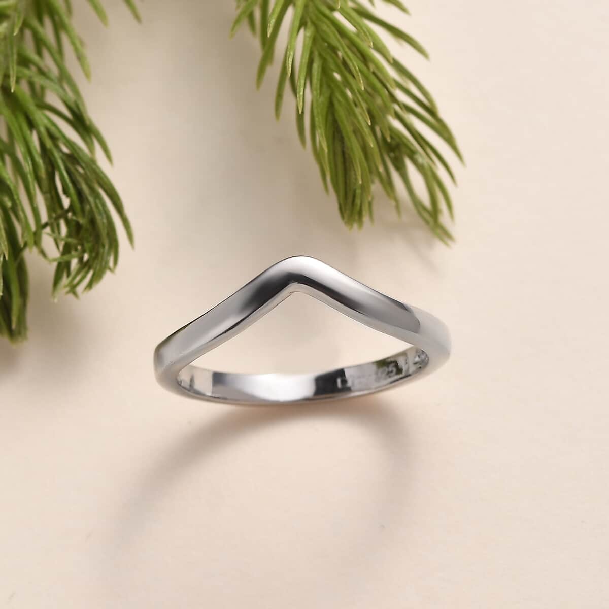 Platinum Over Sterling Silver Wishbone Ring (Size 9.0) 1.60 Grams image number 1