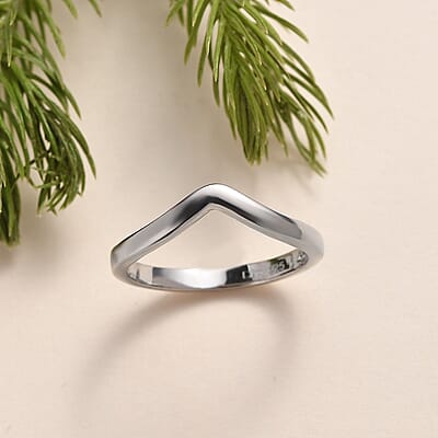 Platinum Over Sterling Silver Wishbone Ring (Size 10.0) 1.60 Grams