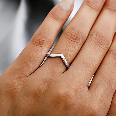 Platinum Over Sterling Silver Wishbone Ring (Size 10.0) 1.60 Grams